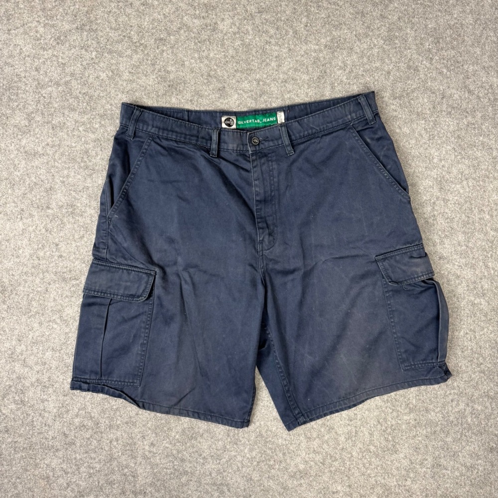 Vintage Levis SilverTab Cargo Shorts Mens 38 Navy Blue Baggy 90s Cotton Twill